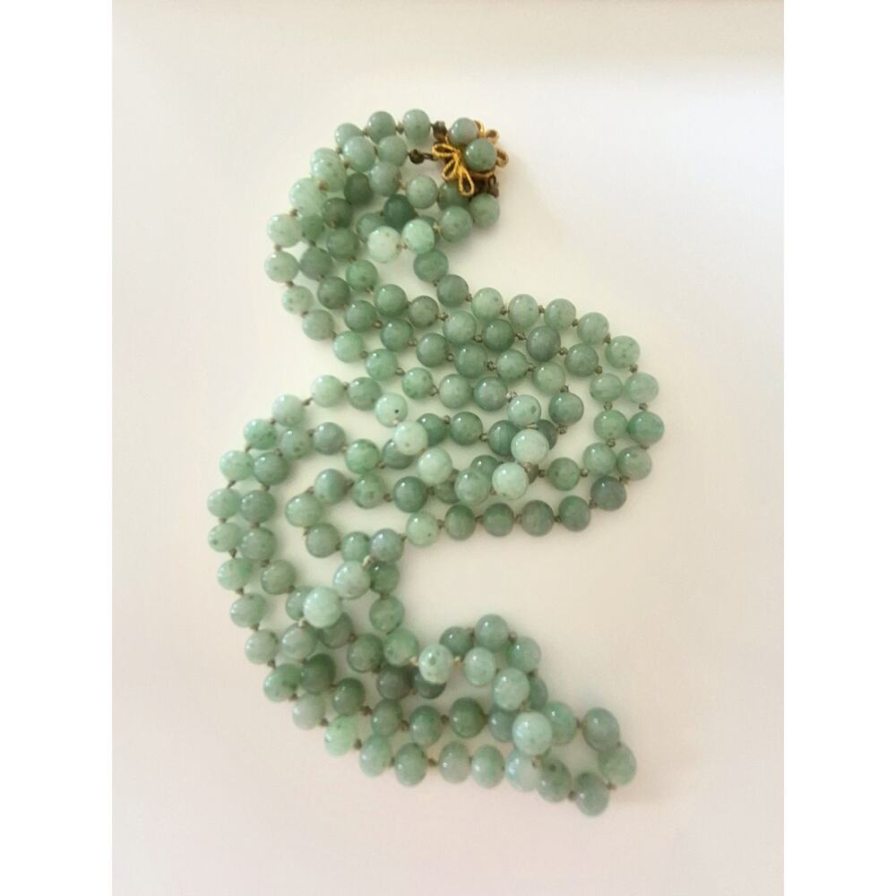 Vintage Sage Green Glass Double-strand Alice Caviness Signed Necklace